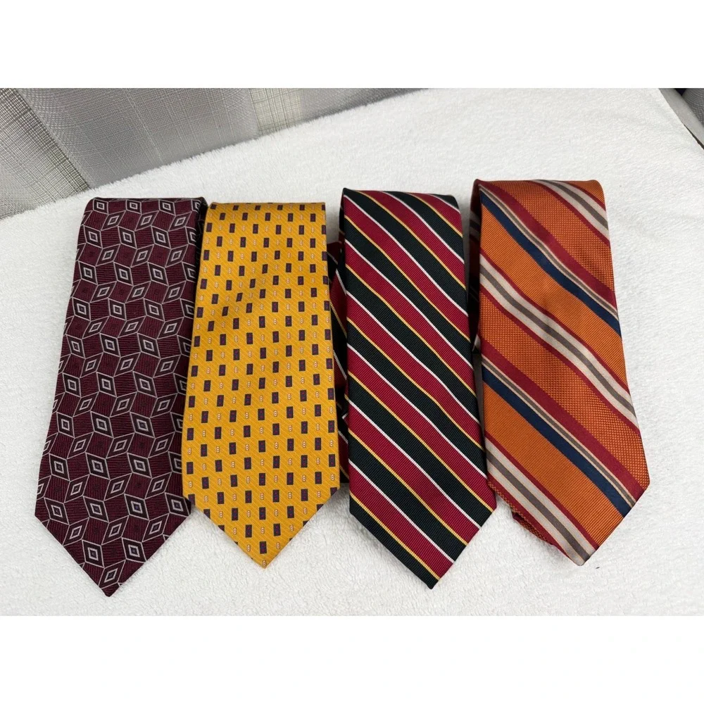 Jos. A. Bank Mens Silk Necktie Bundle Lot of 4 Striped Geometric Red Yellow Blue